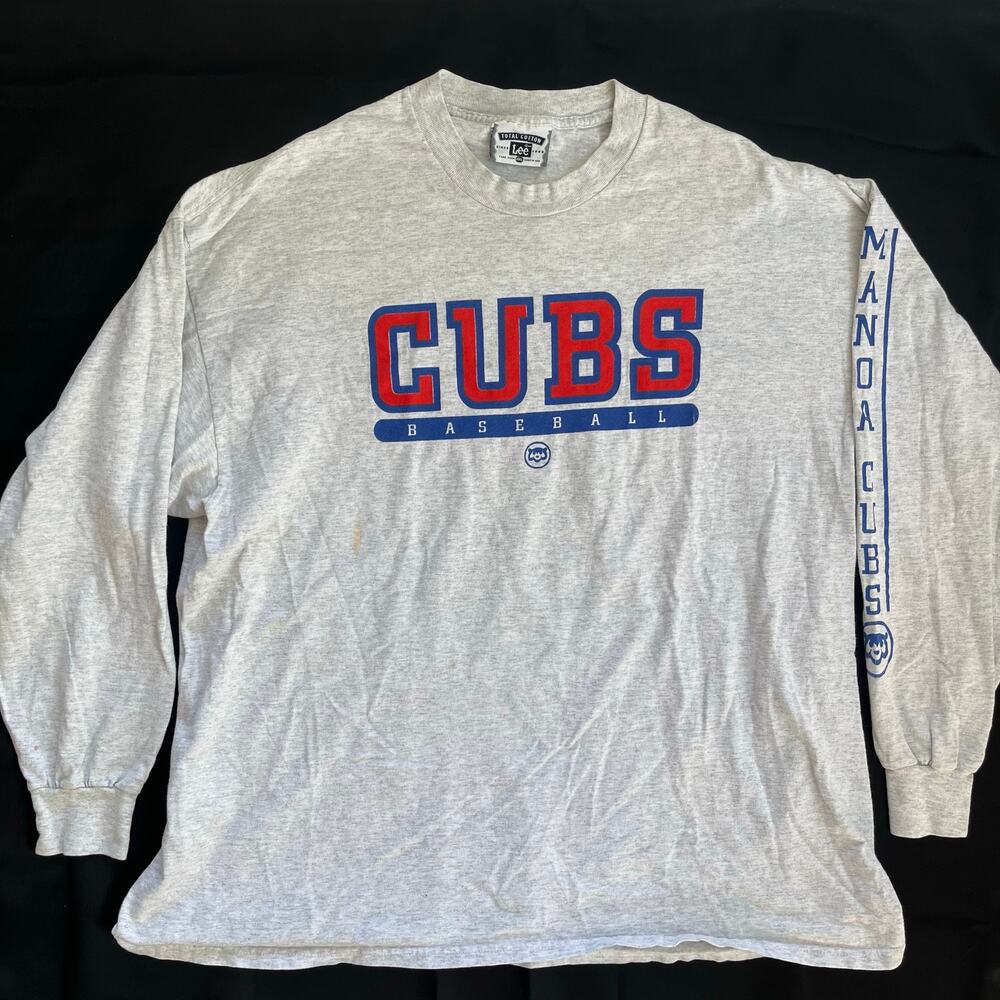 Vintage Chicago Cubs Long Sleeve Shirt XXL • Gray Cubs Baseball Graphic Tee